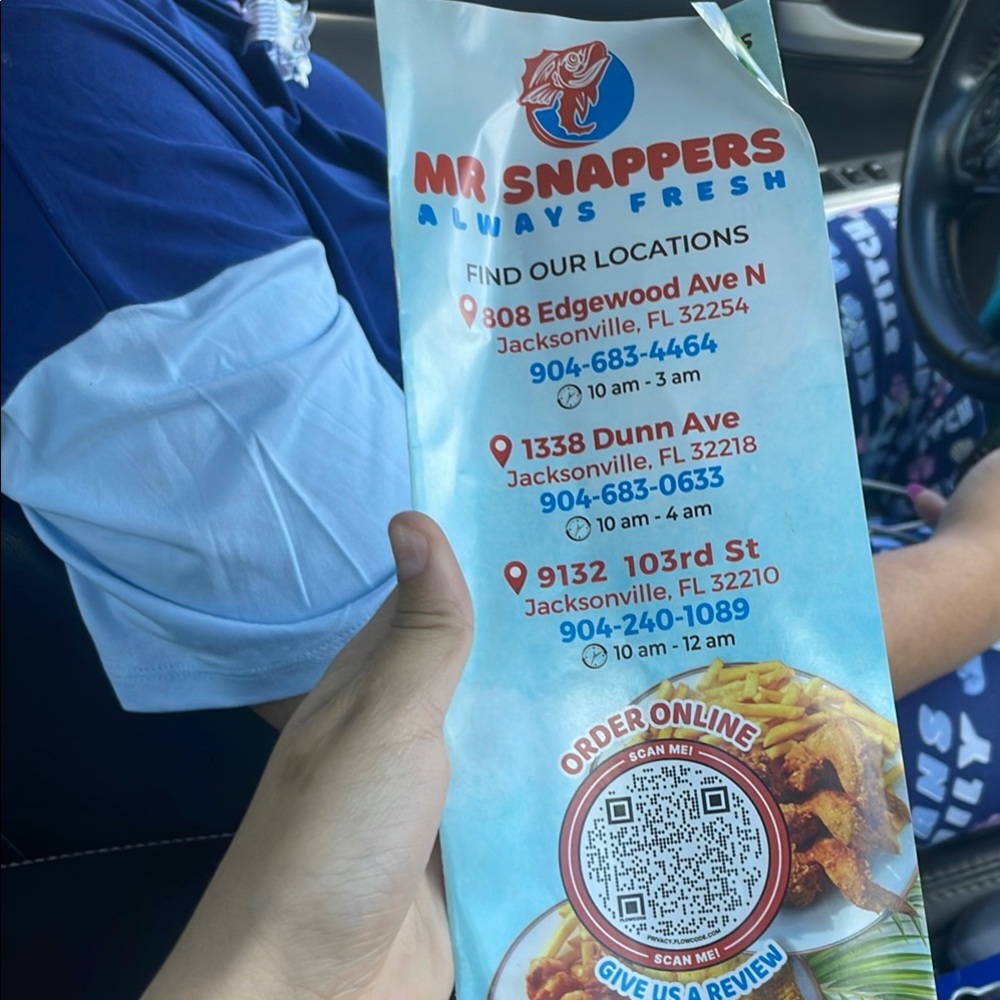 Mr Snappers Always Fresh Menu